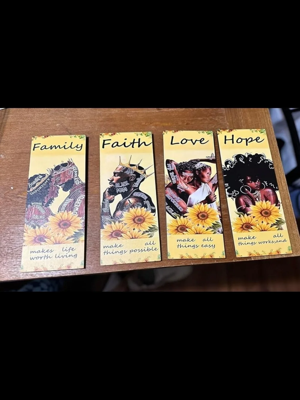Faith, Family, Love & Hope Sunflower Wall Plaque Set - Yellow